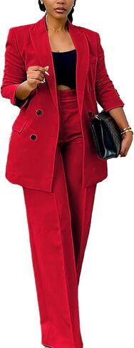 طقم سراويل وبنطلونات عصرية للسيدات من Tcremisa مكون من قطعتين من ملابس العمل كاجوال مزدوجة الصدر وسروال in Kuwait