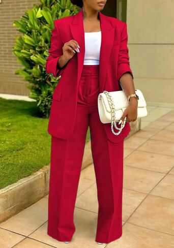 طقم سراويل وبنطلونات عصرية للسيدات من Tcremisa مكون من قطعتين من ملابس العمل كاجوال مزدوجة الصدر وسروال in Kuwait