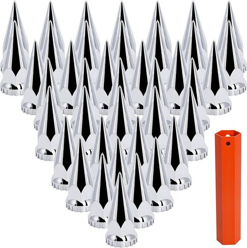 أغطية صواميل العروة 33 مم من Wadoy لشبه الشاحنات، 40 حزمة مع مقبس أداة إزالة غطاء صامولة العروة، 33 مم × 4-3/4 بوصة بلاستيك ABS مع مطلي بالكروم، مجموعة أغطية صواميل العروة المدببة in Kuwait