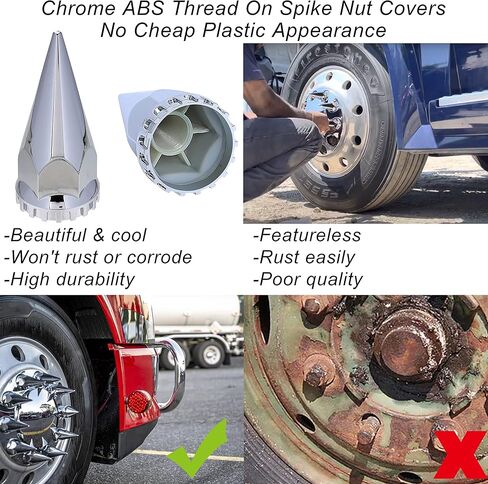 أغطية صواميل العروة 33 مم من Wadoy لشبه الشاحنات، 40 حزمة مع مقبس أداة إزالة غطاء صامولة العروة، 33 مم × 4-3/4 بوصة بلاستيك ABS مع مطلي بالكروم، مجموعة أغطية صواميل العروة المدببة in Kuwait