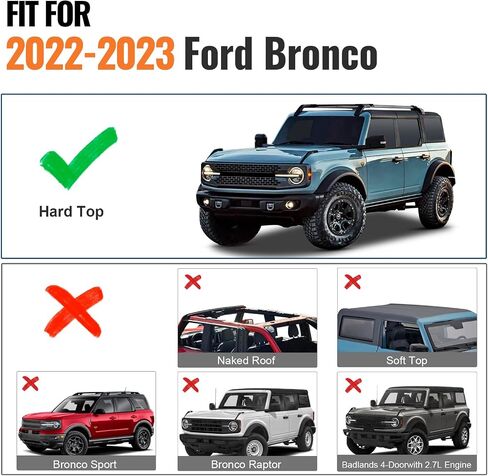 قضبان متقاطعة لرف السقف 5 قطع متوافقة مع Ford Bronco 2021 2022 2023 2024، الجزء العلوي الصلب ببابين و4 أبواب (ليس لرابتور، 4 أبواب 2.7 لتر Badlands)، قضبان متقاطعة من الألومنيوم على السطح حامل أمتعة البضائع in Kuwait