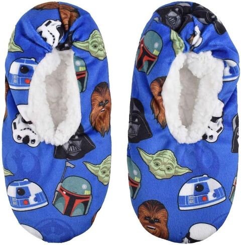 STAR WARS Boys' Fuzzy Babba Slipper Socks (M/L, Shoe Size: 13-4), Blue, 43MF300BPFKL-BLU in Saudi Arabia