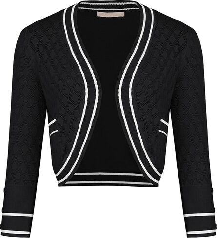 Belle Poque Womens 3/4 Sleeve Bolero Shrug Open Front Knit Cropped Cardigan (Black, XL) in Saudi Arabia