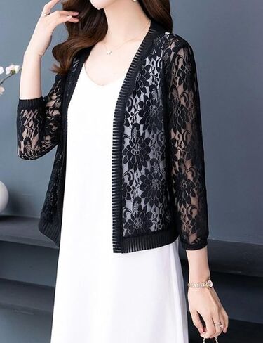 3/4 Sleeve Lace Cardigan for Women Open Front Floral Crochet Bolero Shrug Summer Beach Cover Ups Lace Top in Saudi Arabia