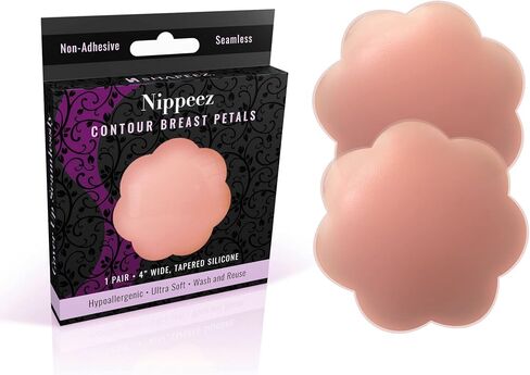 Shapeez - أغطية حلمات غير لاصقة من Nippeez، أغطية حلمات بتلات الثدي قابلة لإعادة الاستخدام، غطاء حلمة من السيليكون غير مسبب للحساسية مع حواف مدببة، بتلات حلمة مقاومة للماء، فطائر فطائر عريضة مقاس 4 بوصات in Saudi Arabia