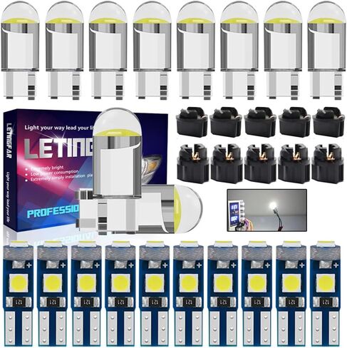 194 لمبة LED T5 لمبات LED لوحة القيادة الخفيفة K، حزمة من 30، مع مجموعة أدوات المقبس، مصابيح LED بديلة لمصباح قبة السيارة، خريطة الباب، أضواء لوحة الترخيص (أبيض) in Saudi Arabia