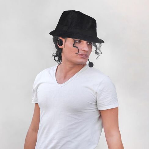 80s البوب ​​روك ستار الرقص زي الملحقات، أسود مجعد شعر مستعار الترتر قفازات النظارات الشمسية MJ الأداء زي كيت in Saudi Arabia