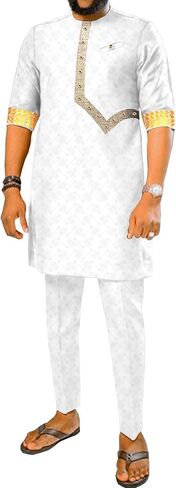 Men Tracksuit African Clothes Dashiki Embroidery Short Sleeve Shirt and Ankara Pants Set Dashiki Outfits in Kuwait