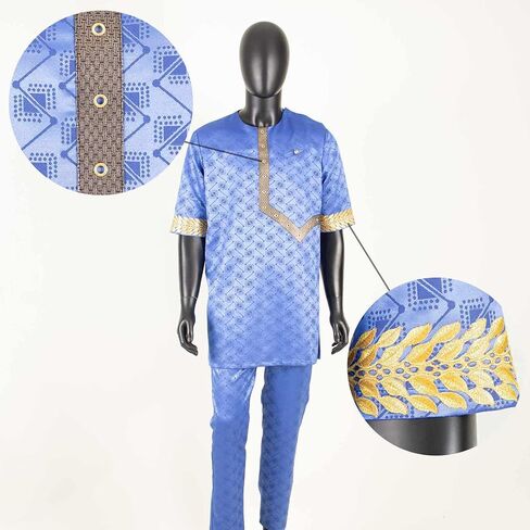 Men Tracksuit African Clothes Dashiki Embroidery Short Sleeve Shirt and Ankara Pants Set Dashiki Outfits in Kuwait