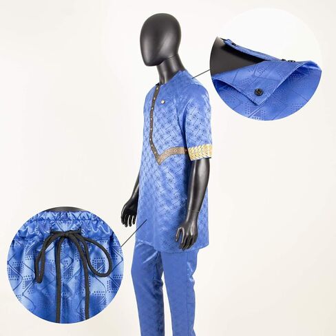 Men Tracksuit African Clothes Dashiki Embroidery Short Sleeve Shirt and Ankara Pants Set Dashiki Outfits in Kuwait