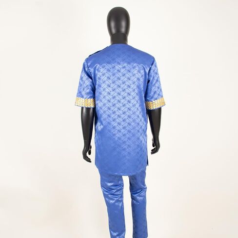 Men Tracksuit African Clothes Dashiki Embroidery Short Sleeve Shirt and Ankara Pants Set Dashiki Outfits in Kuwait