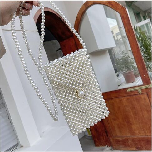 Luxury Pearl Bag Chain Bag Purse Shoulder Bag for Women,Artificial Pearl Clutch Crossbody Beaded Evening Bag for Party in Saudi Arabia