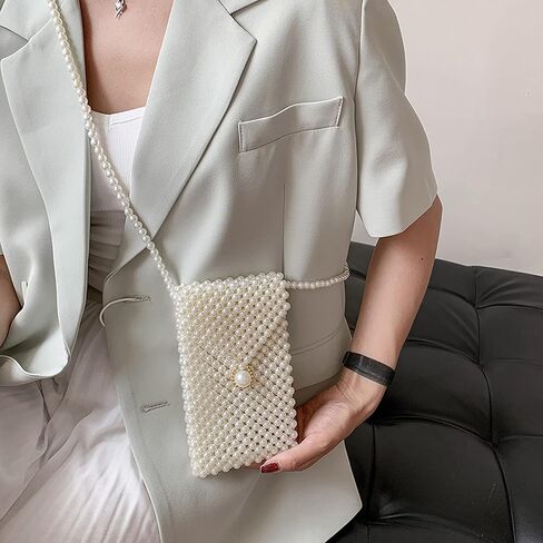Luxury Pearl Bag Chain Bag Purse Shoulder Bag for Women,Artificial Pearl Clutch Crossbody Beaded Evening Bag for Party in Saudi Arabia