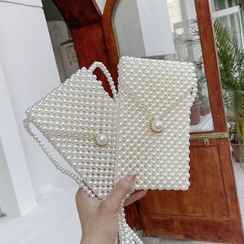 Luxury Pearl Bag Chain Bag Purse Shoulder Bag for Women,Artificial Pearl Clutch Crossbody Beaded Evening Bag for Party in Saudi Arabia