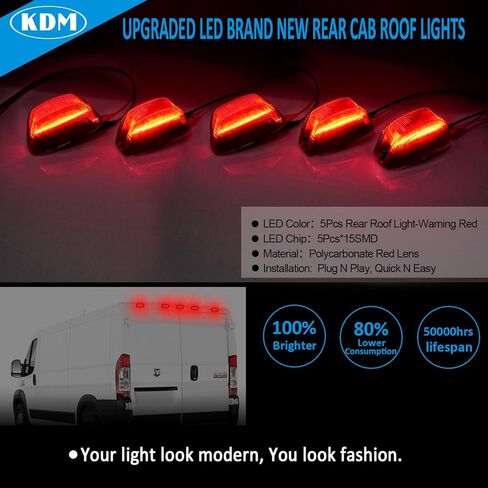 عدسة حمراء LED لسقف الكابينة الخلفية مجموعة مصابيح علامة علوية مناسبة لـ 2014-2023 دودج رام بروماستر 1500 1500 2500 3500 بيك اب شاحنة فان، تحذير خلوص تشغيل مثبت في الخلف، أحمر، عبوة من 5 قطع in Kuwait