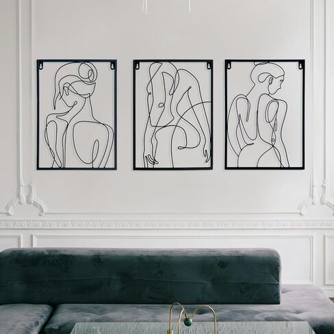 Natelf Wall Decor Aesthetic Metal Minimalist Abstract Woman Wall Art Decor for Living Room Home Bathroom Room Black Decor 3 Pieces in Saudi Arabia