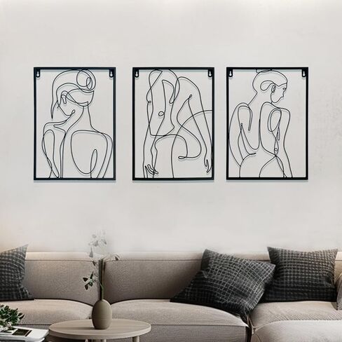 Natelf Wall Decor Aesthetic Metal Minimalist Abstract Woman Wall Art Decor for Living Room Home Bathroom Room Black Decor 3 Pieces in Saudi Arabia
