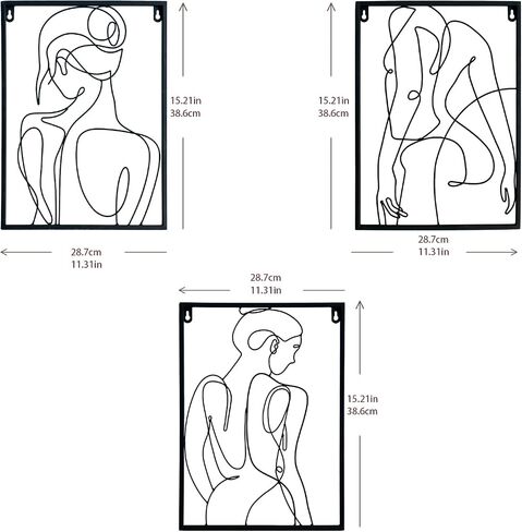 Natelf Wall Decor Aesthetic Metal Minimalist Abstract Woman Wall Art Decor for Living Room Home Bathroom Room Black Decor 3 Pieces in Saudi Arabia