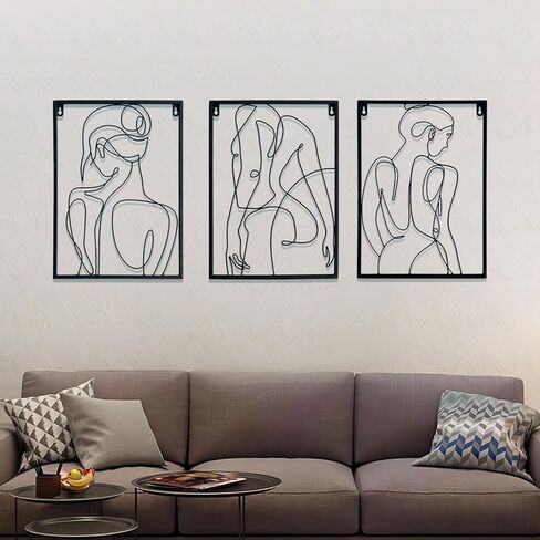 Natelf Wall Decor Aesthetic Metal Minimalist Abstract Woman Wall Art Decor for Living Room Home Bathroom Room Black Decor 3 Pieces in Saudi Arabia
