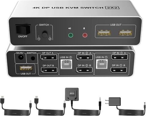 محول DP 1.4 USB C KVM لجهازي كمبيوتر يشاركان شاشة DisplayPort واحدة، ومحول USB KVM بمنفذين 8K@60 هرتز 4K@120 هرتز مع 3 منافذ USB 2.0، محول محور محدد مفتاح KVM متوافق مع أنظمة التشغيل Windows وMac وLinux in Kuwait
