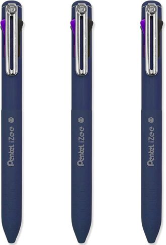Pentel iZee 4 Colour Ballpoint Pen - Deep Violet Barrel - Multi Ink - Black, Violet, Blue & Green Ink - Pack of 3 in Saudi Arabia