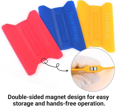 مجموعة أدوات ممسحة الفينيل المغناطيسية من TECKWRAP - 3 قطع ممسحة بلاستيكية للفينيل، غلاف السيارة، لون النافذة، ملصق لاصق والمزيد - 11 × 7.5 سم (أصفر، أزرق، وردي) in Kuwait