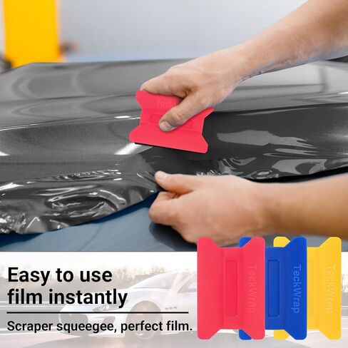 مجموعة أدوات ممسحة الفينيل المغناطيسية من TECKWRAP - 3 قطع ممسحة بلاستيكية للفينيل، غلاف السيارة، لون النافذة، ملصق لاصق والمزيد - 11 × 7.5 سم (أصفر، أزرق، وردي) in Kuwait