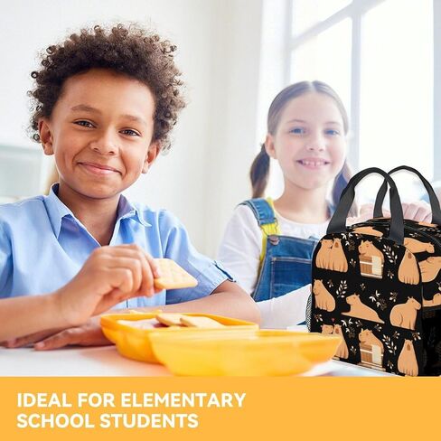 حقيبة غداء كابيبارا للبنات والأولاد، صندوق غداء معزول للأطفال، حقائب غداء مضحكة سوداء قابلة لإعادة الاستخدام، حقيبة غداء صغيرة قابلة للطي لمدرسة العمل in Saudi Arabia