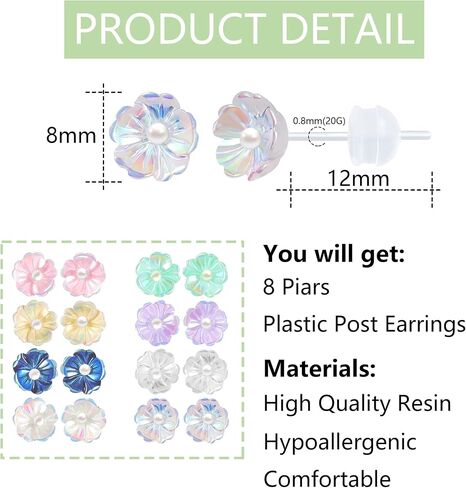 Plastic Earrings for Sensitive Ears Plastic Earrings for Girls Plastic Stud Earrings Flower Plastic Post Earrings for Women in Saudi Arabia