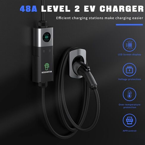 Level 2 EV Charger up to 40A 240V 11kW, NEMA 14-50 Plug, Indoor/Outdoor wallbox ev Charger, 25ft Cable, App Control, WiFi, Bluetooth Portable ev Charger for J1772 EVs in Saudi Arabia