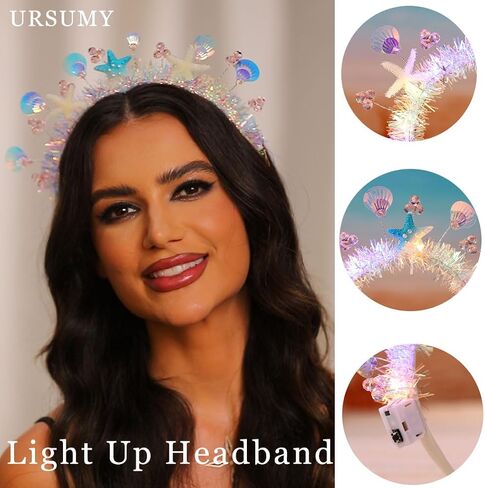 Light Up Sea Shell Headband Spakrly LED Headwear Glowing Custome Hair Accessories for Women and Girls (Silver-2) in Saudi Arabia