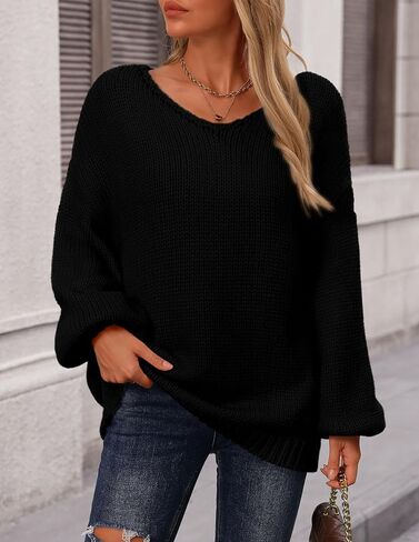 PRETTYGARDEN Women's Fall Trendy Pullover Sweaters Chunky Knit Long Sleeve V Neck Oversized Dressy Casual Cute Tops Blouses in Kuwait