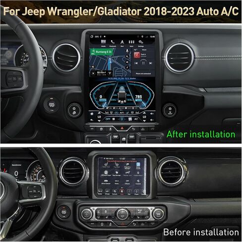 ترقية ستيريو راديو YULU E10 لسيارة Jeep Wrangler JL Gladiator 2018 2019 2020 2021 2022 2023 Auto A/C Android 13 T-Style Head Unit Navigation بناء في Carplay Bluetooth 5.0 مخرج الألياف الضوئية in Kuwait