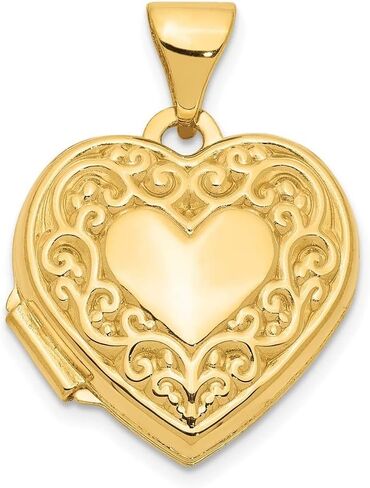 Diamond2Deal 14k Yellow Gold Scroll Heart Locket Pendant for Women in Saudi Arabia