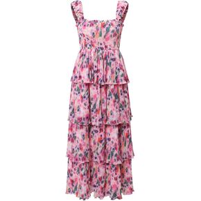 Women's Summer Floral Print Halter A-line Dress Bohemian Cake Dress Pink Dresses
