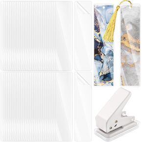 101 Pcs Bookmark Laminating Pouches 2 x 8 Inch Bookmark Sleeves 5 Mil Hot Laminator Sleeves Clear Bookmark Sleeves with Single Hole Punch for Book Lovers Reading Party Favors Supplies
