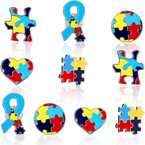 10 Pieces Autism Pins, Multi Color Autism Awareness Pin Autism Puzzle Piece Brooches Inspirational Lapel Pins Autism Awareness Accessories for Clothing Shirts and Jackets