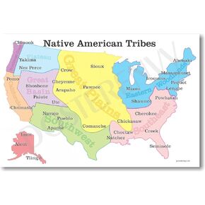 Native American Tribes Map - US History Classroom School Poster