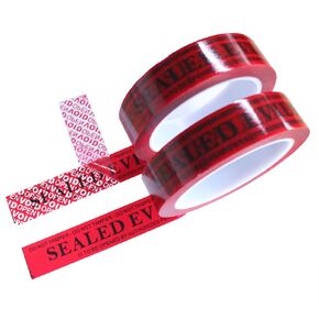2 Rolls Precut 100% Total Transfer Tamper Resistant Security Packaging Tapes for Evidence Collection (1 Inch x 55 Yards x 2 Mil, Ultra-Thick “Void" Film, Red)