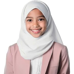 Middle Eastern Mall Girl's Hijab Jersey Cotton White Headscarf Wrap with Undercap for School Madrasa