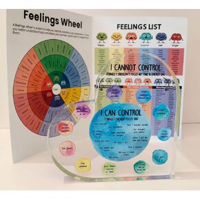 Mental Health Decor - Things I Can Control Heart Decor with 2 Page Feelings Wheel & List Emotions Print Card for Therapy Office, Counselor Office, Classroom, Therapist Office, Home Desktop Gift