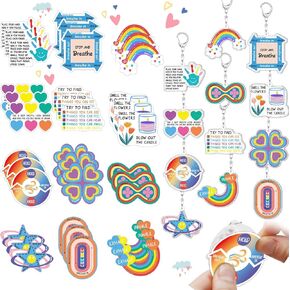 48 Pcs Calm Strip Anxiety Sensory Stickers Keychain Kit Includes 36 Anxiety Sensory Stickers 12 Anxiety Relief Keychains for Stress Relief Classroom School Office Desk Adults Teens