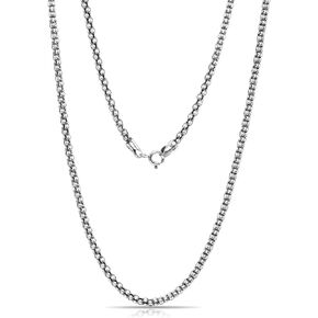 Solid 925 Sterling Silver Chain For Men Women, 3mm Round Box Authentic Silver Chain Necklace Men, 19.5-22 Inch Durable Silver Rope Link Chain For Mens, With Lobster Clasp Come Gift Box