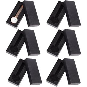 PH PandaHall 6pcs 1-Slot Watch Box, Black Cardboard Watch Storage Box 2.5 x 5.7 Inch Watch Display Holder Watch Travel Case with Sponge for Wristwatches Bracelet Jewelry Packing Collection Organizer