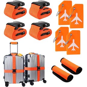 10Pcs Luggage Straps Suitcase Tags Set,Luggage Handle Wrap for Suitcase and Silicone Luggage Tags with Name ID Card Man Women Travel Accessories(Orange)