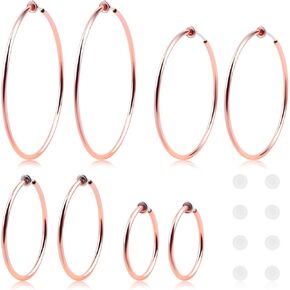 4 Pairs Clip On Hoop Earrings Brass Circle Fake Hoop Spring Earring Clips and 4 Pairs Anti-Pain Earring Pads for Women Non-Pierced Ears, 4 Sizes