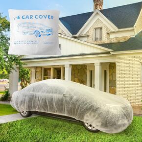 Disposable Car Covers,22' x 12' Universal Plastic Car Covers for Automobiles,Clear Car Cover with Elastic Band for Outdoor Snow Rain Weather (1pack Large)