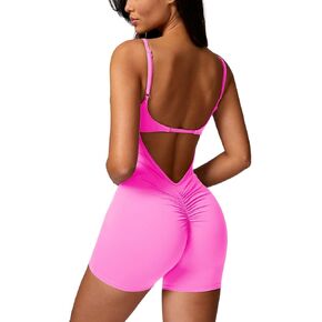 QINSEN Women's One Piece V Back Scrunch Butt Jumpsuits Bodycon Spaghetti Strap Backless Jumpsuit Stretch Workout Romper