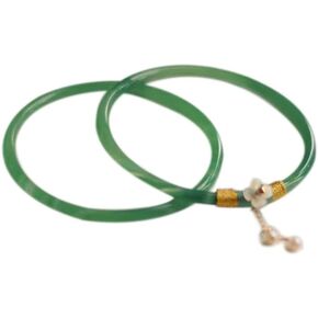 Fuqimanman2020 2PCS/Set Retro Natural Jade Flower Bangles Bracelet Set Gemstone Couples Lucky Wealth for Women