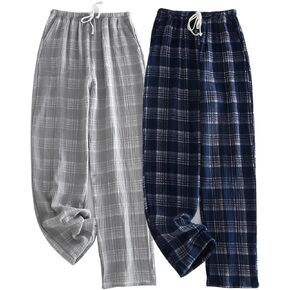 2 Pack Men's Cotton Pajama Bottoms Lightweight Sleep Lounge Pants Plaid Sleepwear Long Pj Pants With Pocket(NH XXL1)